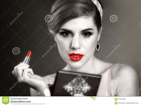 Girl In Pin Up Retro Style Make Make Up Stock Photo Image Of Happy