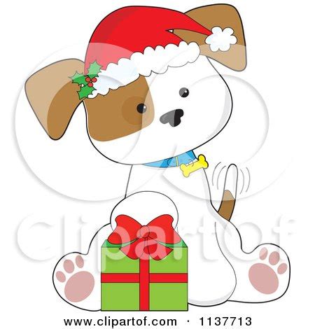 Cute polar bear and husky celebrating christmas. Cartoon Of A Cute Christmas Puppy With A Santa Hat And Present - Royalty Free Vector Clipart by ...