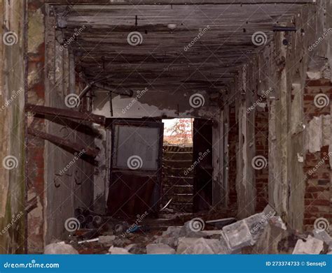 Old Abandoned Industrial Building In Ruins Basement Stock Image