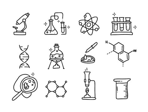 Icono químico en elementos de ciencia dibujados a mano de estilo doodle