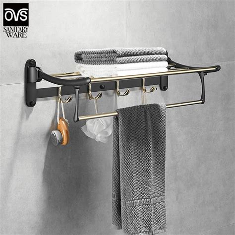 Nail Free Foldable Brass Bath Towel Rack Active Bathroom Towel Holder