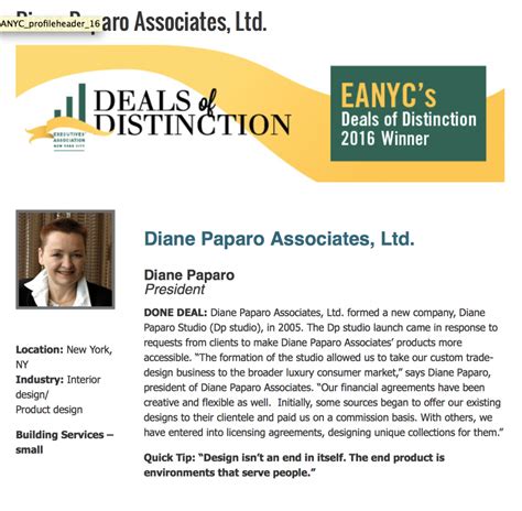 2016 Eanyc Deals Of Distinction Award Winner Diane Paparo Associates