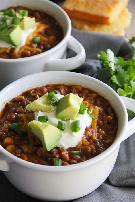 Lentils are simmered with carrots, celery, passata and spices. Slow Cooker Spicy Lentil Chili | Say Grace