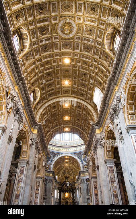 View To The Showing Elaborate Gold Ceiling St Peters Basilica