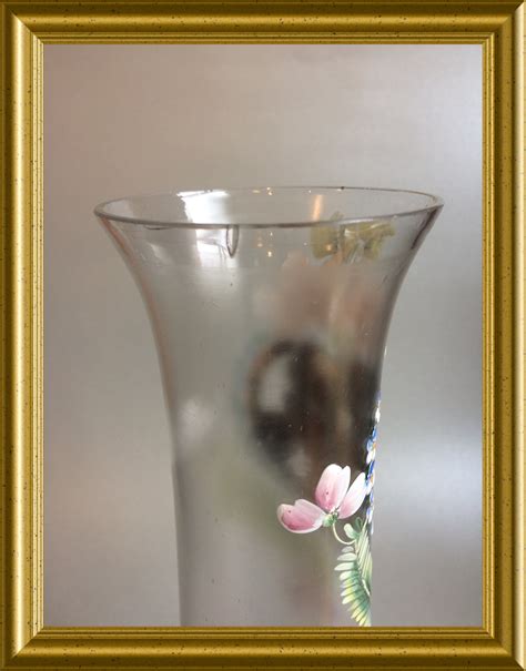 Antique Pink Glass Vase With Enamel Painted Flowers Etsy