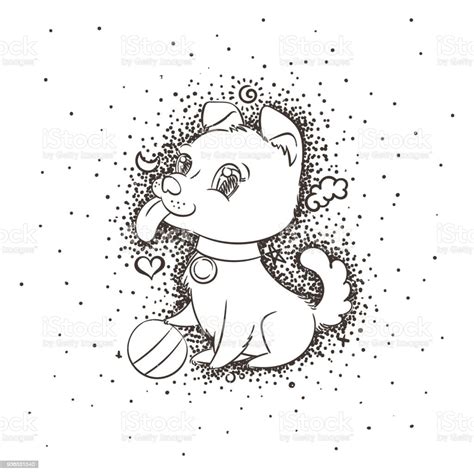 Happy Golden Cartoon Puppy Cute Little Dog Wearing Collar Stock