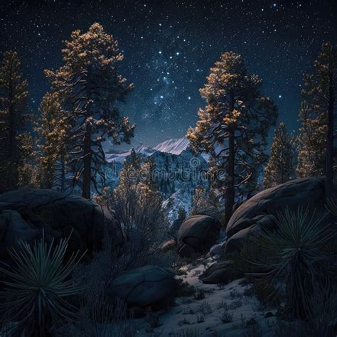 Forests At Starry Night High Quality Generative Ai Landscapes Stock