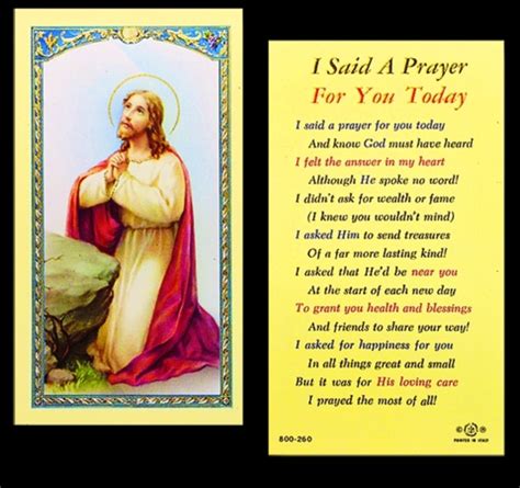 I Said A Prayer For You Today Laminated Holy Card 800 260