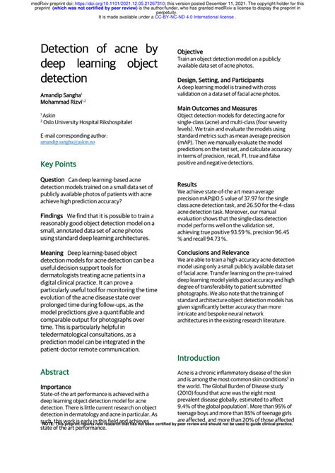 Pdf Detection Of Acne By Deep Learning Object Detection