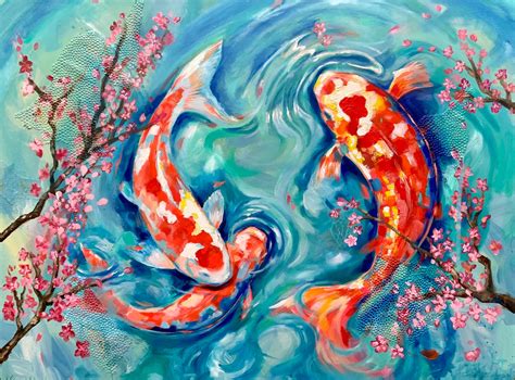 Koi Fish Painting Print Colorful Large Scale Fish Decor Fish Wall Art