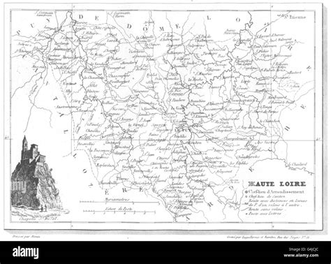 Haute Loire Département De La Haute Loire 1835 Antique Map Stock