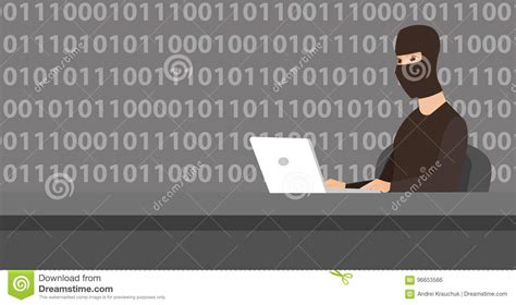 Hacker Using Laptop To Steal Information Stock Vector Illustration