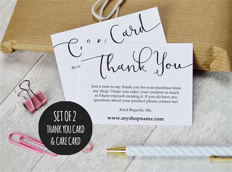 Design your own thank you cards with custom text and photos. Etsy Shop Thank You Cards and Care Cards Set of 2 INSTANT ...