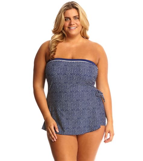 Maxine Plus Size Ditzy Dot Bandeau Sarong One Piece Swimsuit At