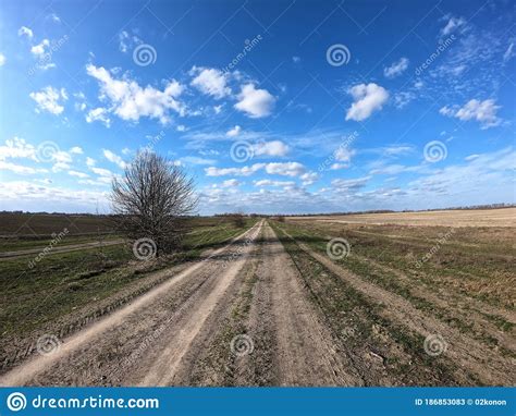 Dirt Road Among The Fields On A Sunny Day Landscape Stock Image
