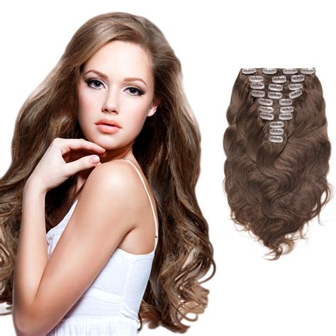 Body Wavy Remy Clip In Hair Extensions Chocolate Brown