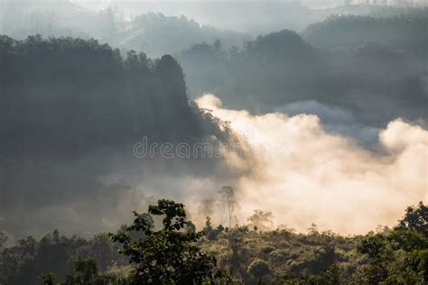 Scenic Landscape On Foggy Valley At Sunrise Stock Image Image Of