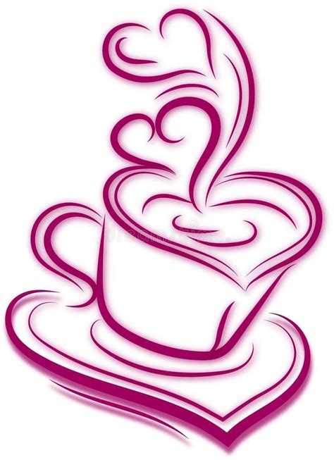 Silhouette Of Coffee Cup With Steam On White Heart Shape Vector File