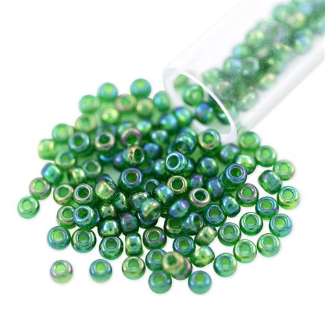 Miyuki Round Rocaille Seed Bead 80 Transparent Green Ab 3 Gram Tube