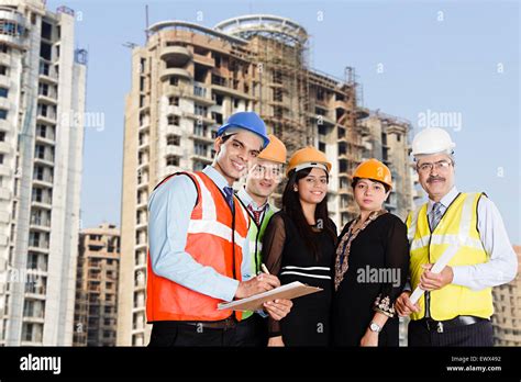 Indian Group Architect Construction Site Teamwork Stock Photo Alamy