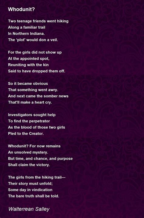 Whodunit Poem By Walterrean Salley Poem Hunter