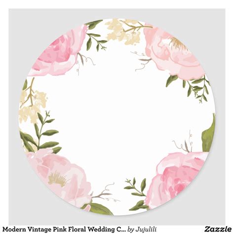 Modern Vintage Pink Floral Wedding Custom Favor Classic Round Sticker Floral