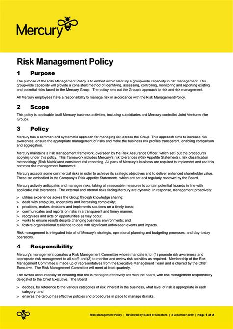 You can tailor these subtasks to fit the needs of your organization. Risk management policy 2019 by Mercury - Issuu
