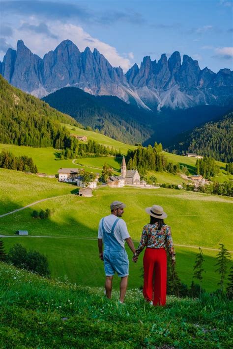 Wonderful Landscape From Santa Maddalena Village In Dolomites Italy
