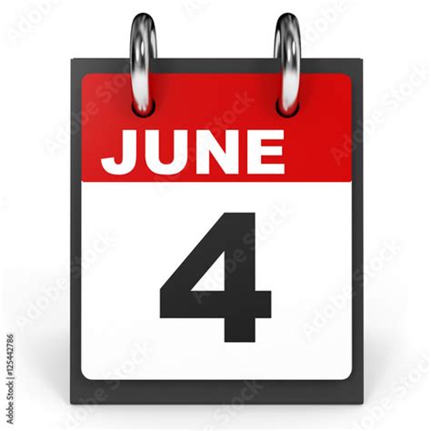 June 4 Calendar On White Background Stock Photo And Royalty Free