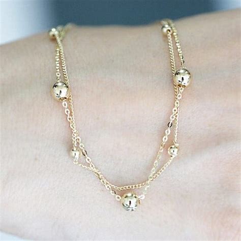 14k Solid Gold Anklet Ankle Bracelet Gold Layered Anklet