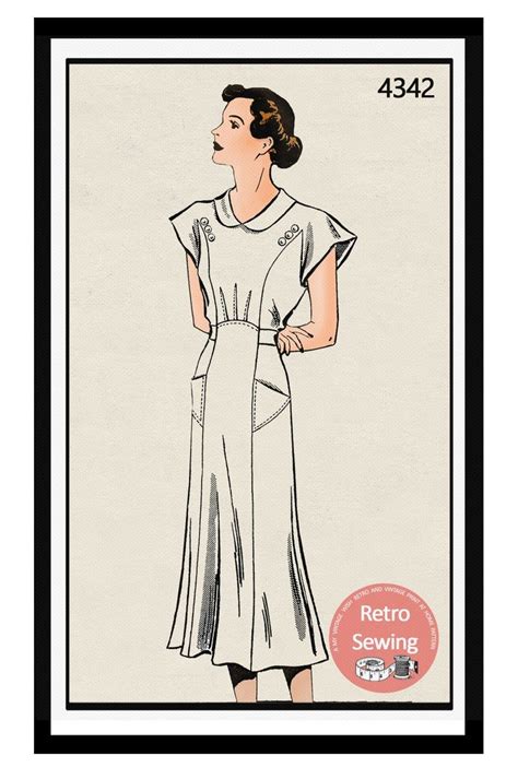 1930s Casual Tea Dress With Pockets Sewing Pattern Pdf Etsy French