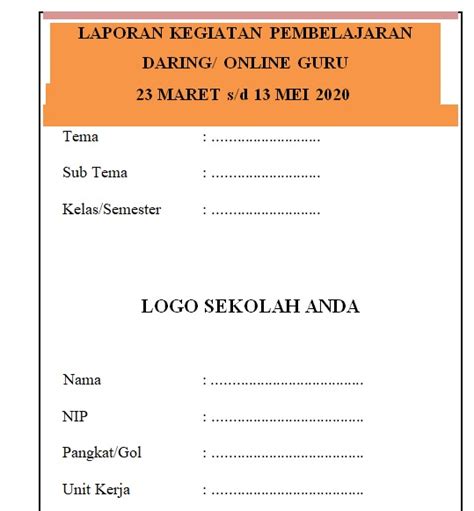 Laporan Pembelajaran Daring SD Kelas 1 2 3 4 5 6 - Beragam Informasi