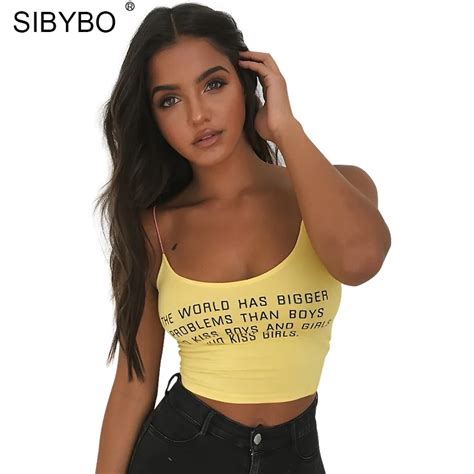 Aliexpress Com Buy Sibybo Embroidery Letter Backless Crop Top Women Sexy Strap Sleeveless Slim