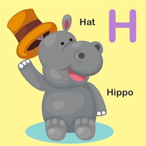 Ilustración Aislada Del Alfabeto Animal Letra H Hat Hipopótamo