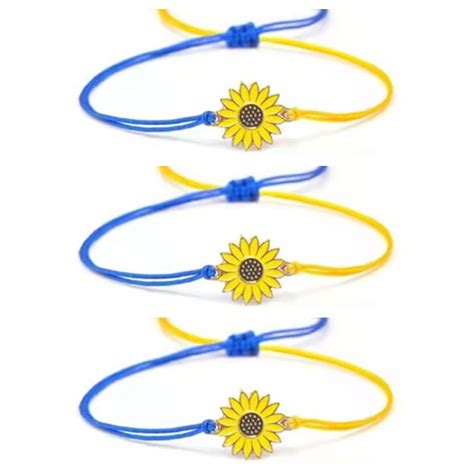 Fashion Daisy Bracelets For Women Creative Ukraine Flag Blue Yellow Color Sunflower Braided Rope
