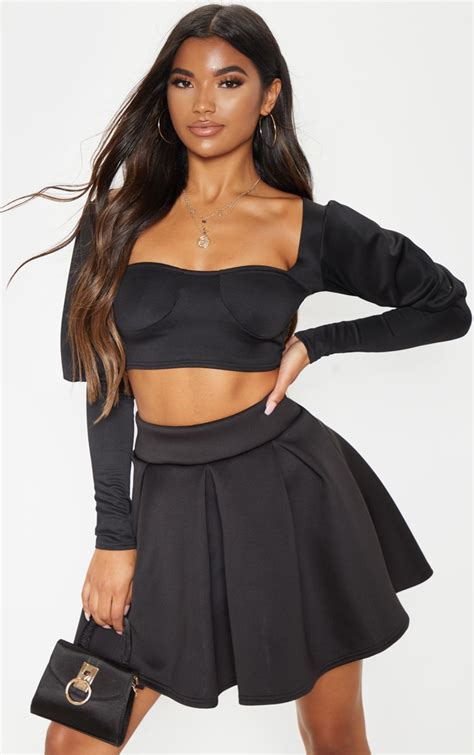 Black Scuba Skater Mini Skirt Skirts Prettylittlething