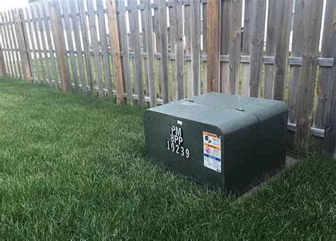 Green power box in yard. Take care when landscaping around padmount transformers - OPPD