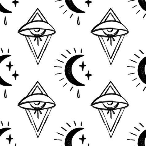 Premium Vector Doodle Psychedelic Eyes Seamless Pattern Boho Occult