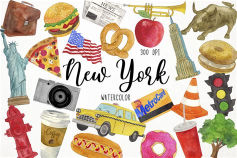 Watercolor New York Clipart America Usa Grafik Von Paulaparaula
