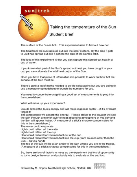 Taking The Temperature Of The Sun Student Brief