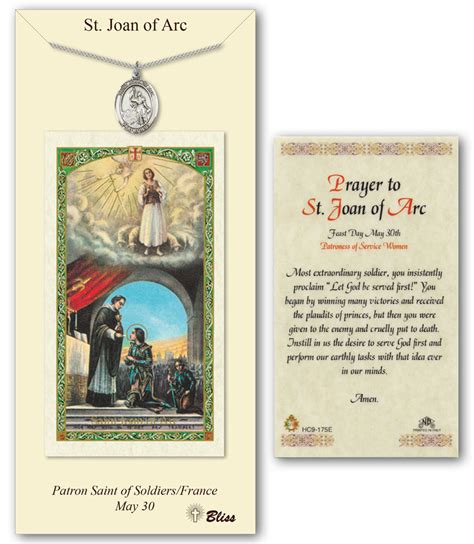 St Joan Of Arc Pendant Prayer Card Catholiconlineshopping