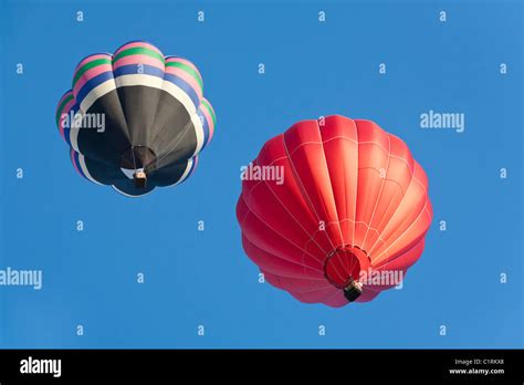 Hot Air Balloons In Flight Stock Photo Alamy
