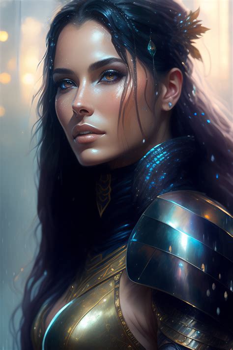 Lexica Portrait Of A Beautiful Woman Wearing A Cyberpunk Armor Drenched Body Wet Dripping