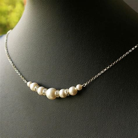 Set Of Five Pearl Bridesmaids Bridal Necklaces Modern Vintage Jewelry