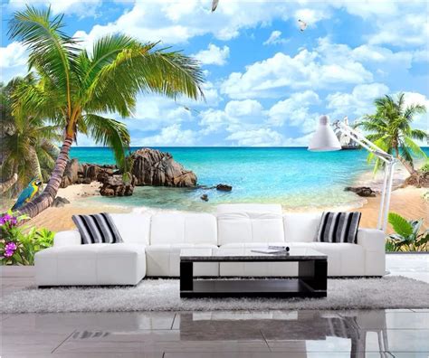 Custom Photo 3d Wallpaper Ocean View Of The Beach By The Sea Decoration