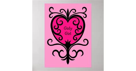 Hot Pink Punk Girly Girl Ornate Heart Poster