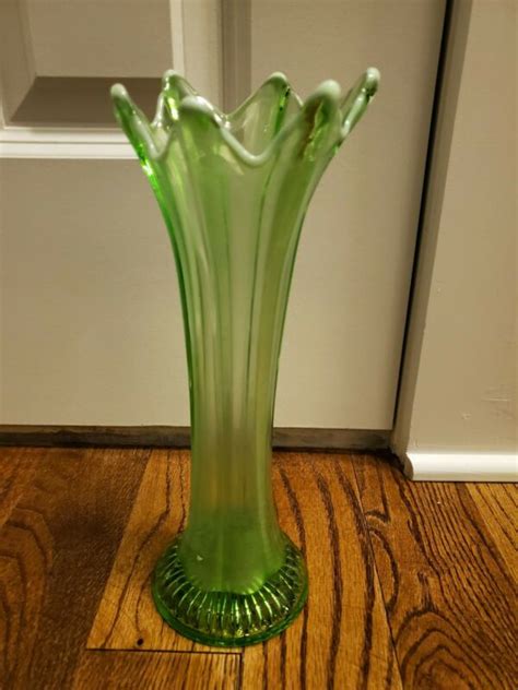 Green Depression Glass Fluted Vase Antique Price Guide Details Page