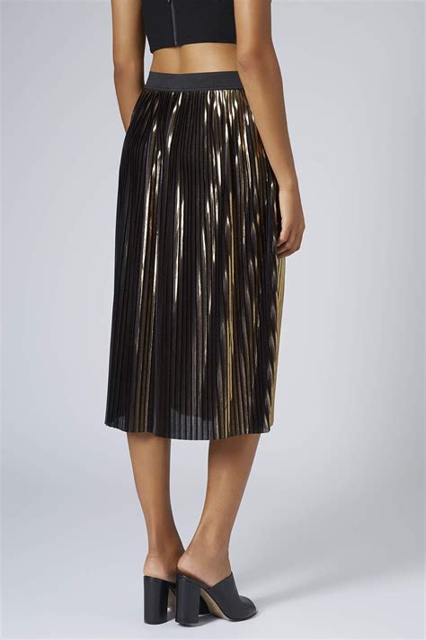 Gold Foil Pleated Midi Skirt Pleated Midi Skirt High Waisted Skirt