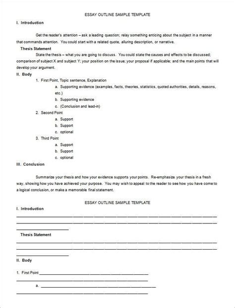 10 Printable Essay Outline Templates Free Pdf Word Examples