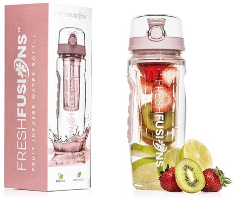 Fresh Fusions 32 Oz Fruit Infuser Water Bottle With Insulated Sleeve Rose Quartz Infused